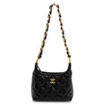 Shiny Crumpled Lambskin Quilted Small CC Funky Town Hobo Black