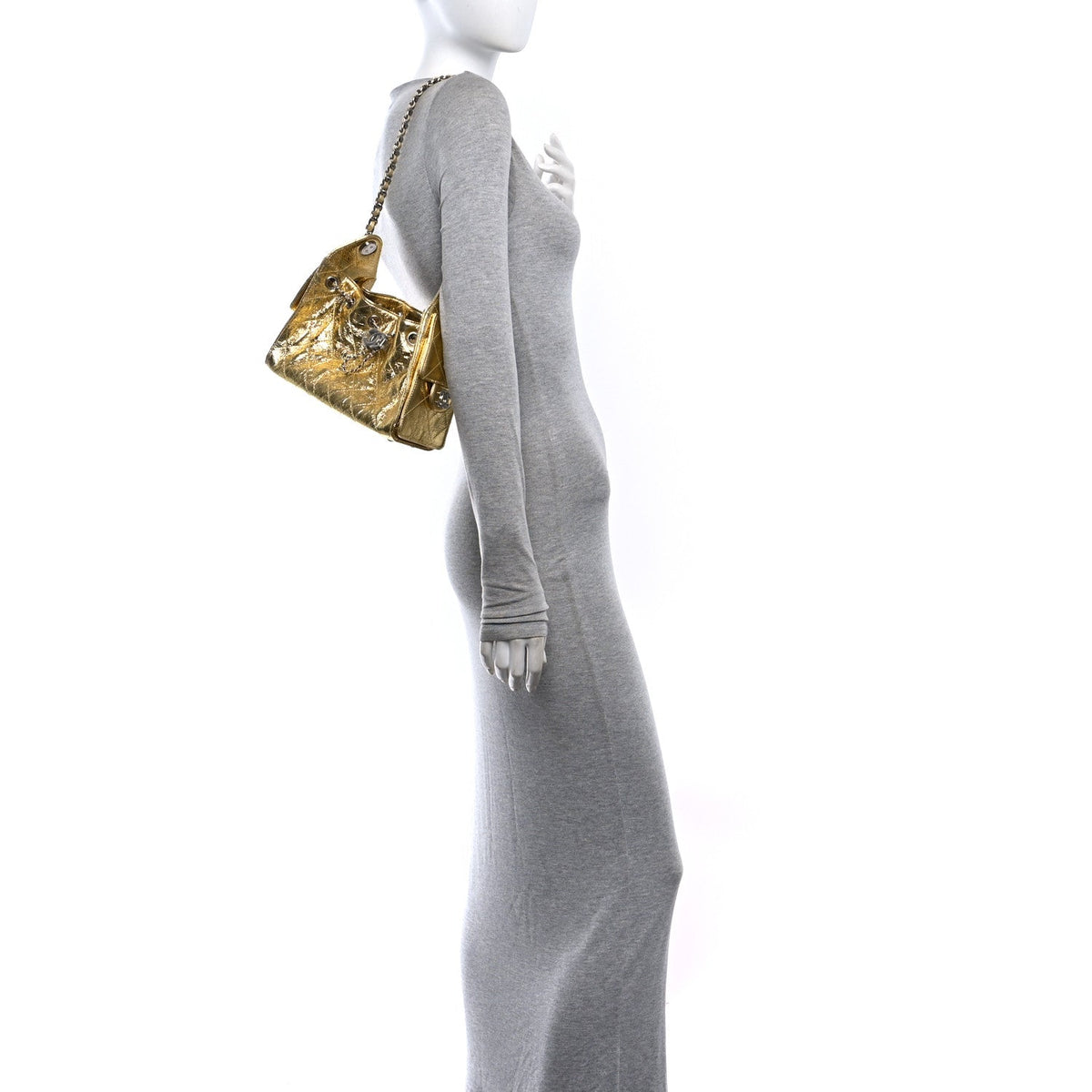 Metallic Aged Calfskin Mini Chanel 25 Handbag Gold