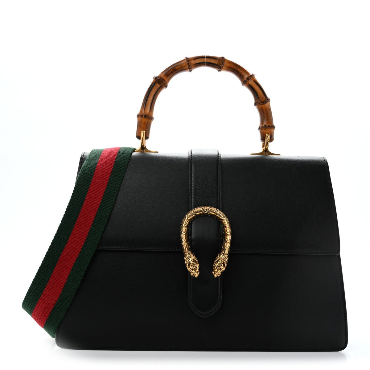 Moon Calfskin Web Large Dionysus Bamboo Top Handle Bag Black