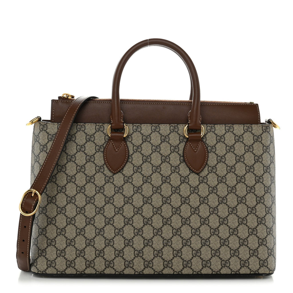 GG Supreme Monogram Large Zip Top Tote Beige Tuscany