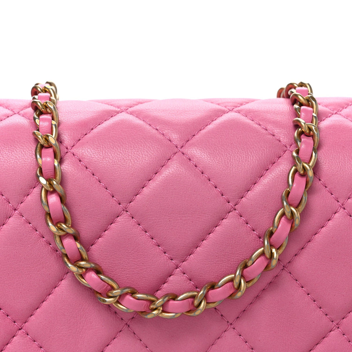 Lambskin Quilted Mini Pearl Crush Flap Pink