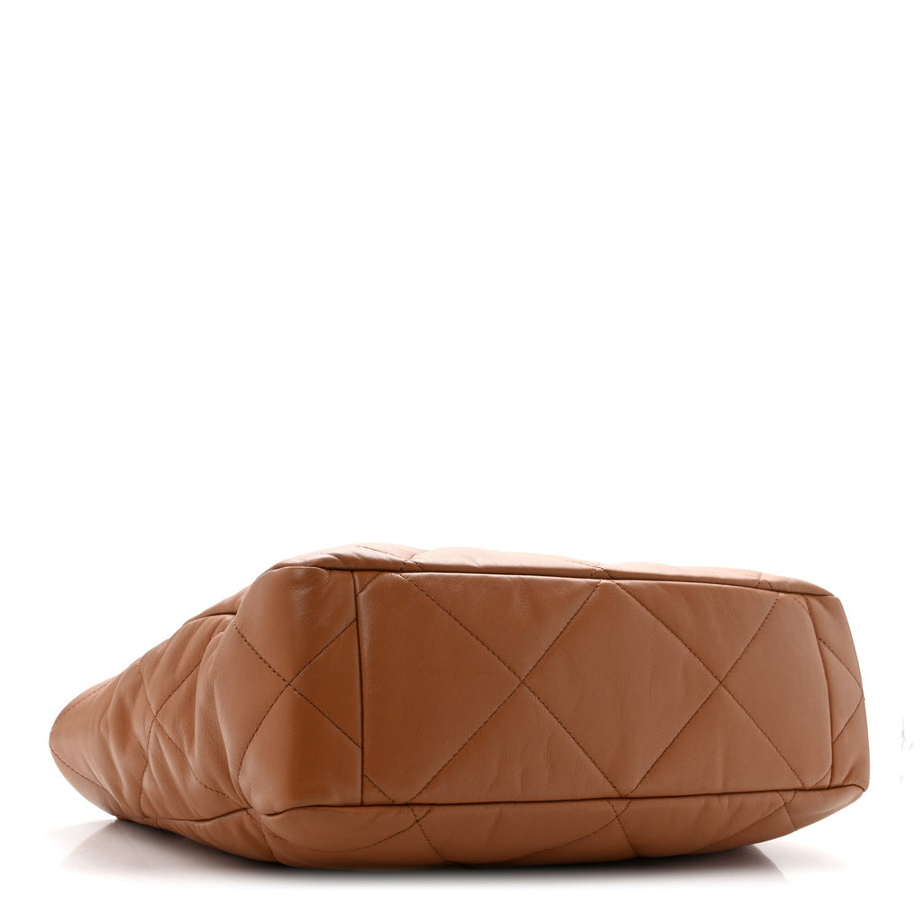 Lambskin Quilted Chanel 19 East West Shopping Bag Brown