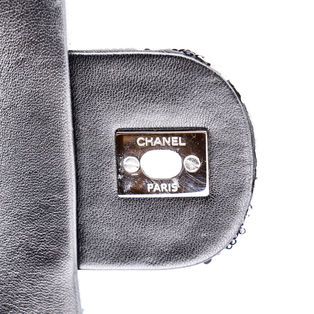 Sequin Medium Single Flap Silver Black