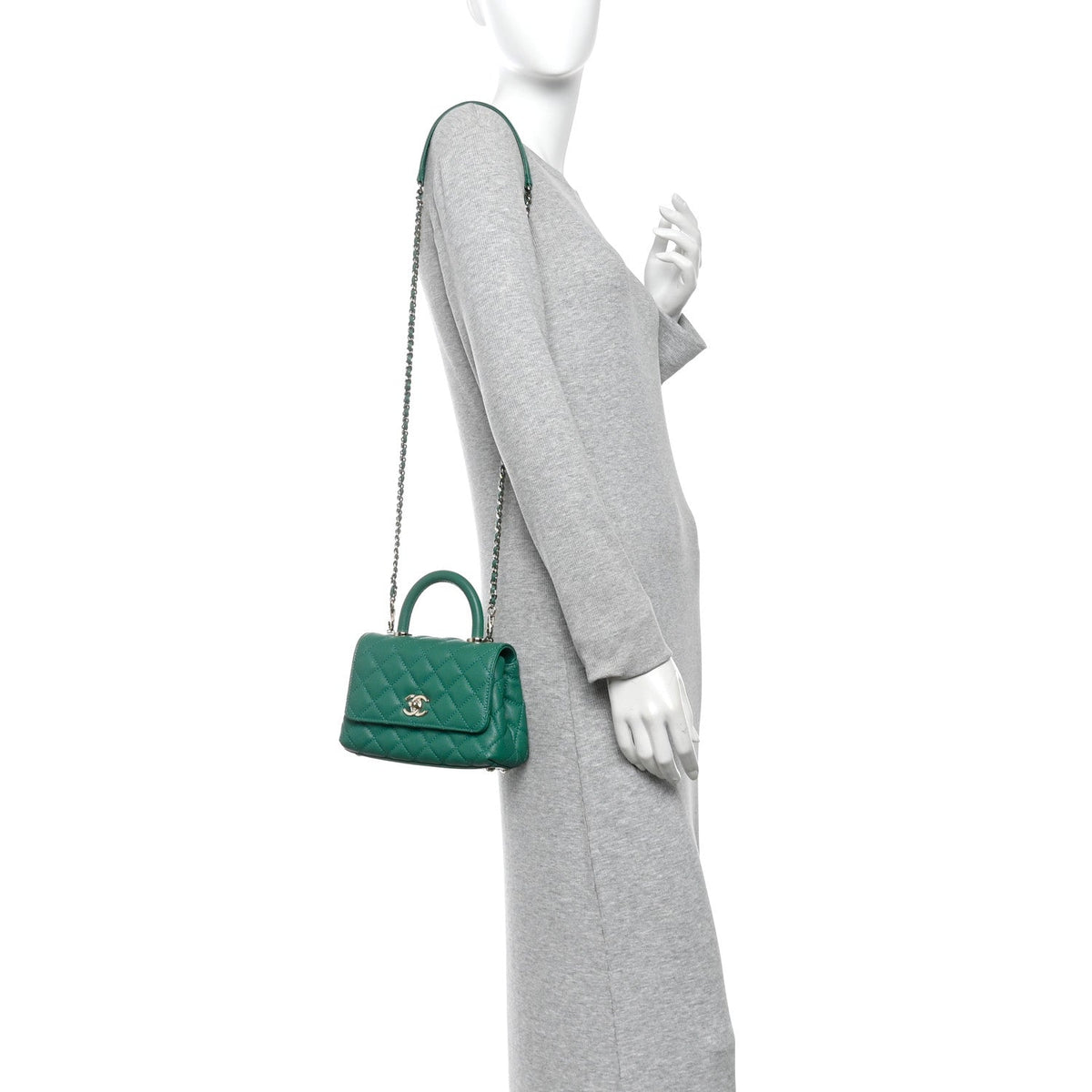 Caviar Quilted Extra Mini Coco Handle Flap Green