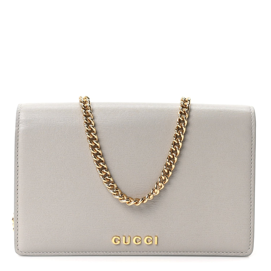 Textured Calfskin Script Logo Wallet On Chain Grey