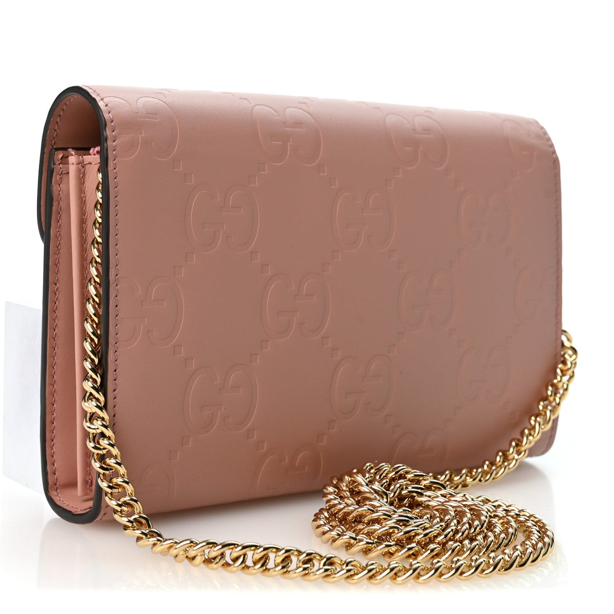 Calfskin GG Debossed Chain Wallet Pink