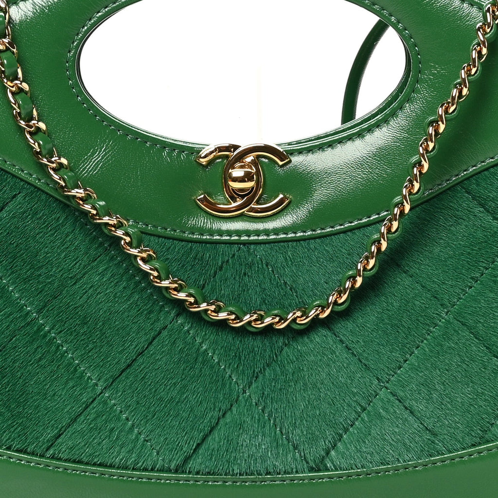 Shiny Lambskin Pony Hair East West 31 Shopping Bag  Green