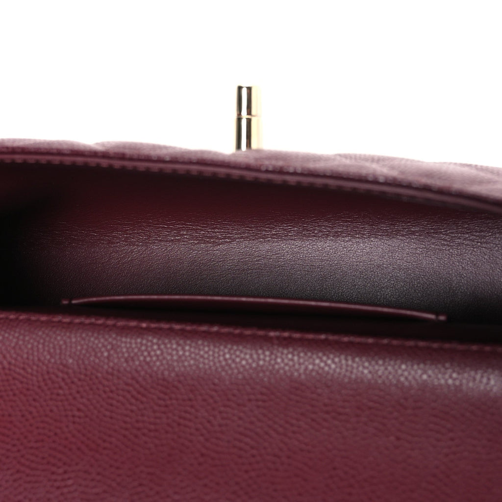 Caviar Quilted Coco Handle East West Clutch With Chain Dark Burgundy