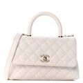 Caviar Quilted Mini Coco Handle Flap White