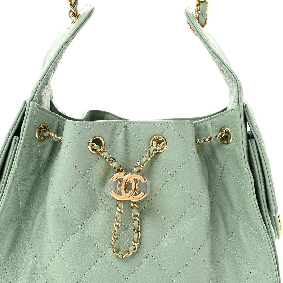 Caviar Quilted Small Chanel 25 Handbag Light Green