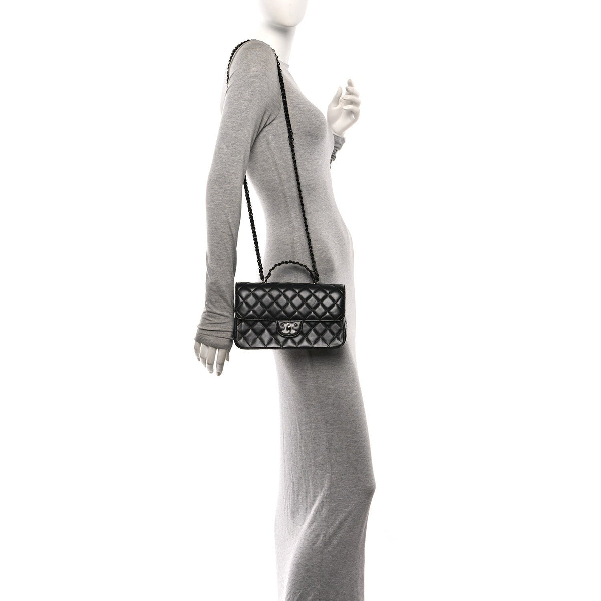 Lambskin Quilted Small Single Flap Top Handle Bag So Black