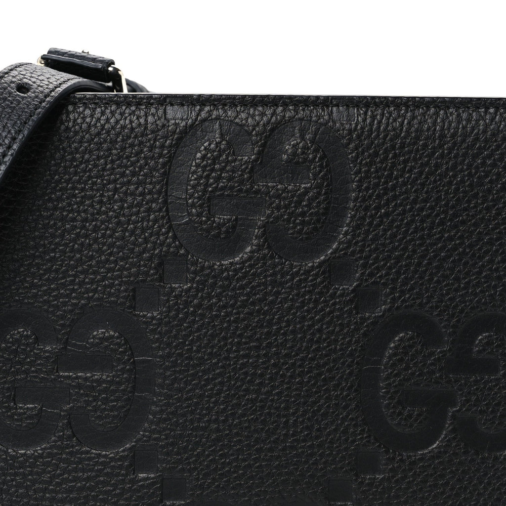 Monogram Jumbo GG Textured Dollar Calfskin Crossbody Bag Black
