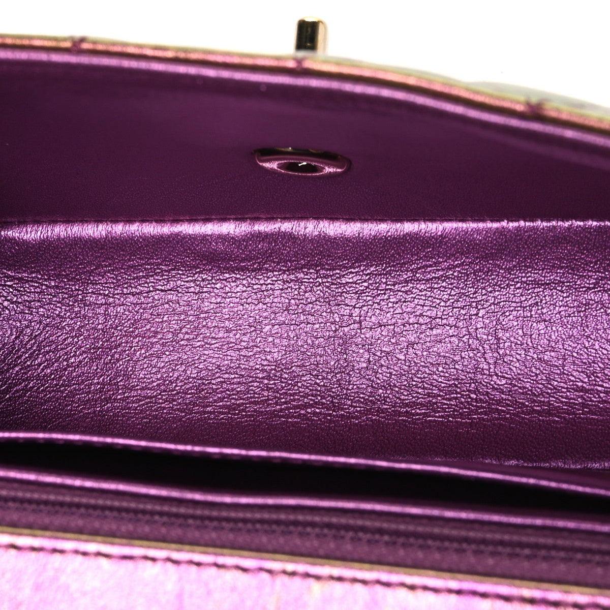 Iridescent Lambskin Quilted Mini Rectangular Flap Purple