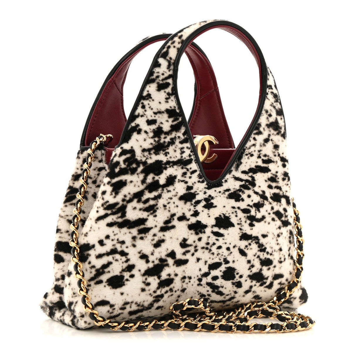 Pony Hair Printed Chic Lady Small Shopping Tote White Black