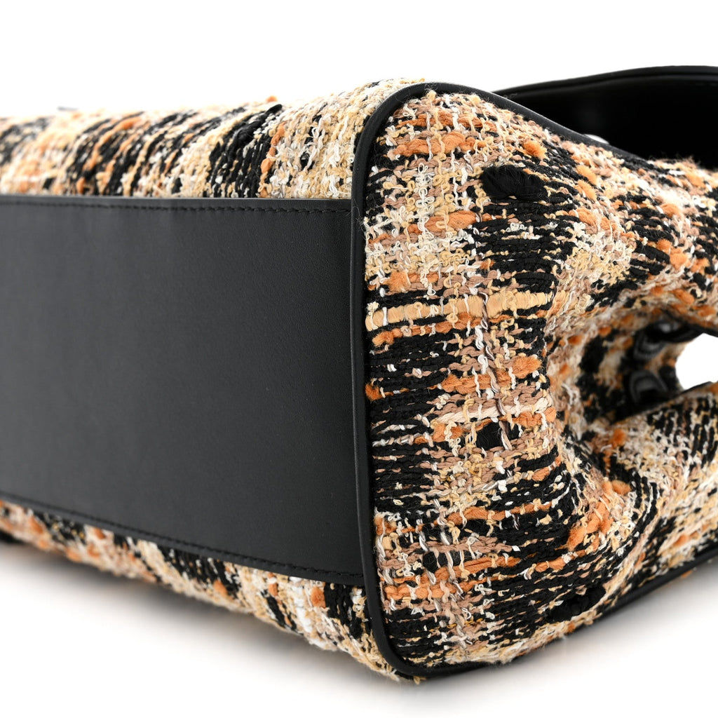 Calfskin Tweed Mixed Fibers Leopard Print Urban Essentials Small Shopping Bag Brown Black White