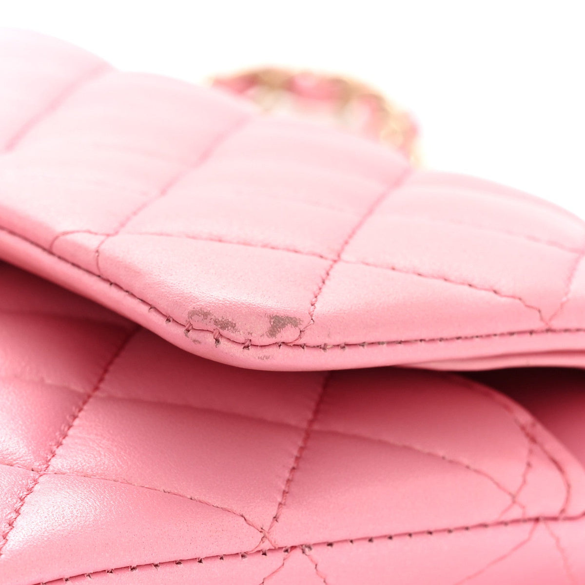 Iridescent Calfskin Quilted Medium Double Flap Pink