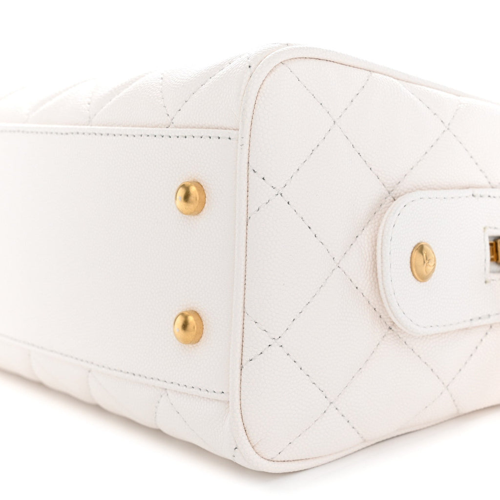 Caviar Quilted Large Bowling Bag White