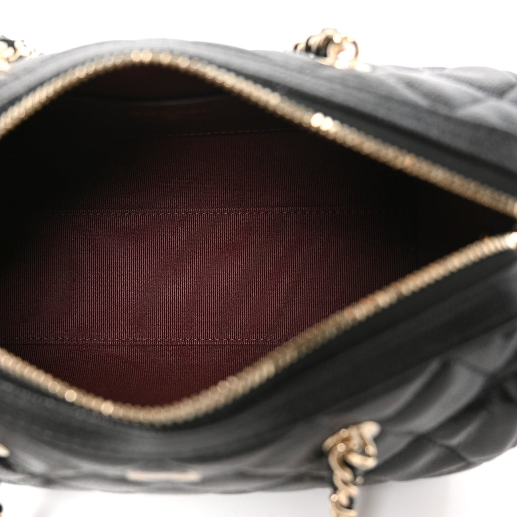 Caviar Quilted Barrel Clutch With Chain  Black