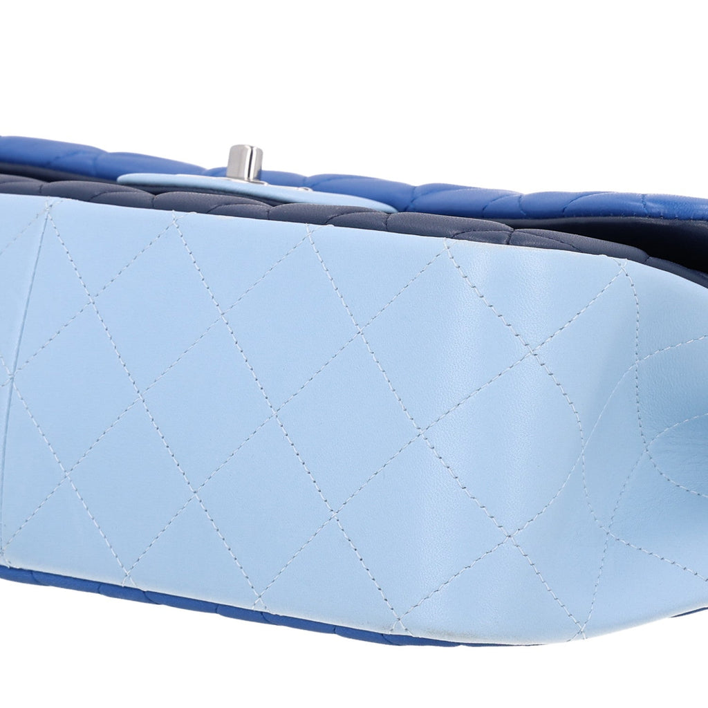 Lambskin Quilted Tri-Color Jumbo Double Flap Blue