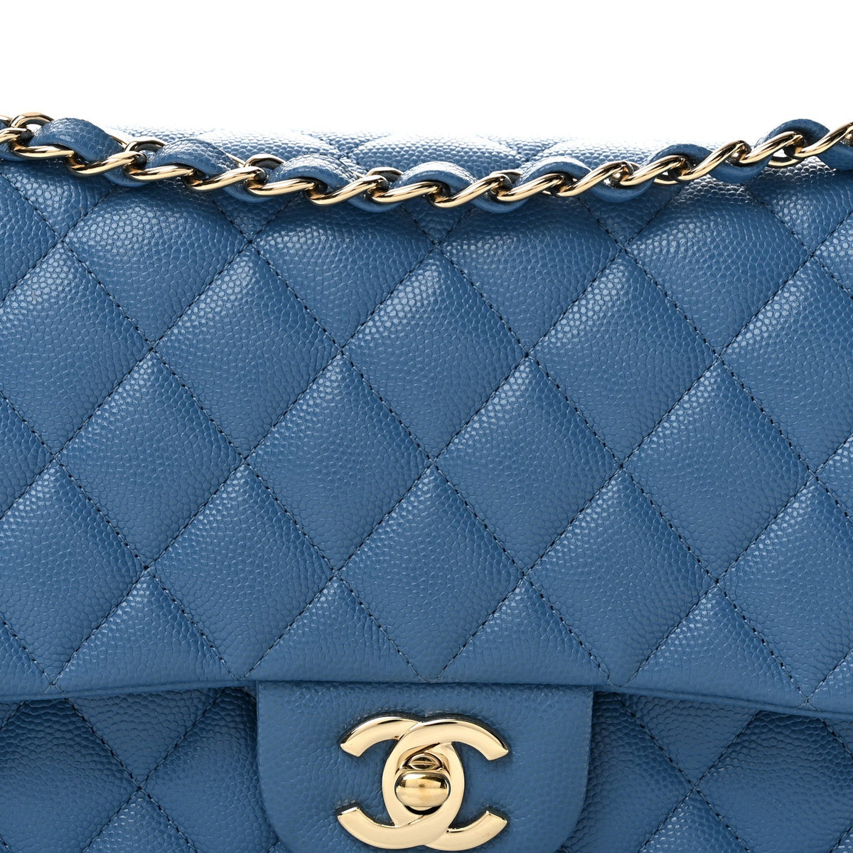 Caviar Quilted Medium Double Flap Blue