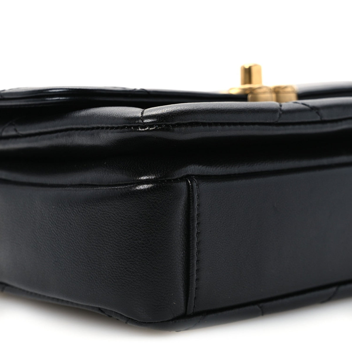 Lambskin Quilted Enamel Chain Logo Mini Flap Black