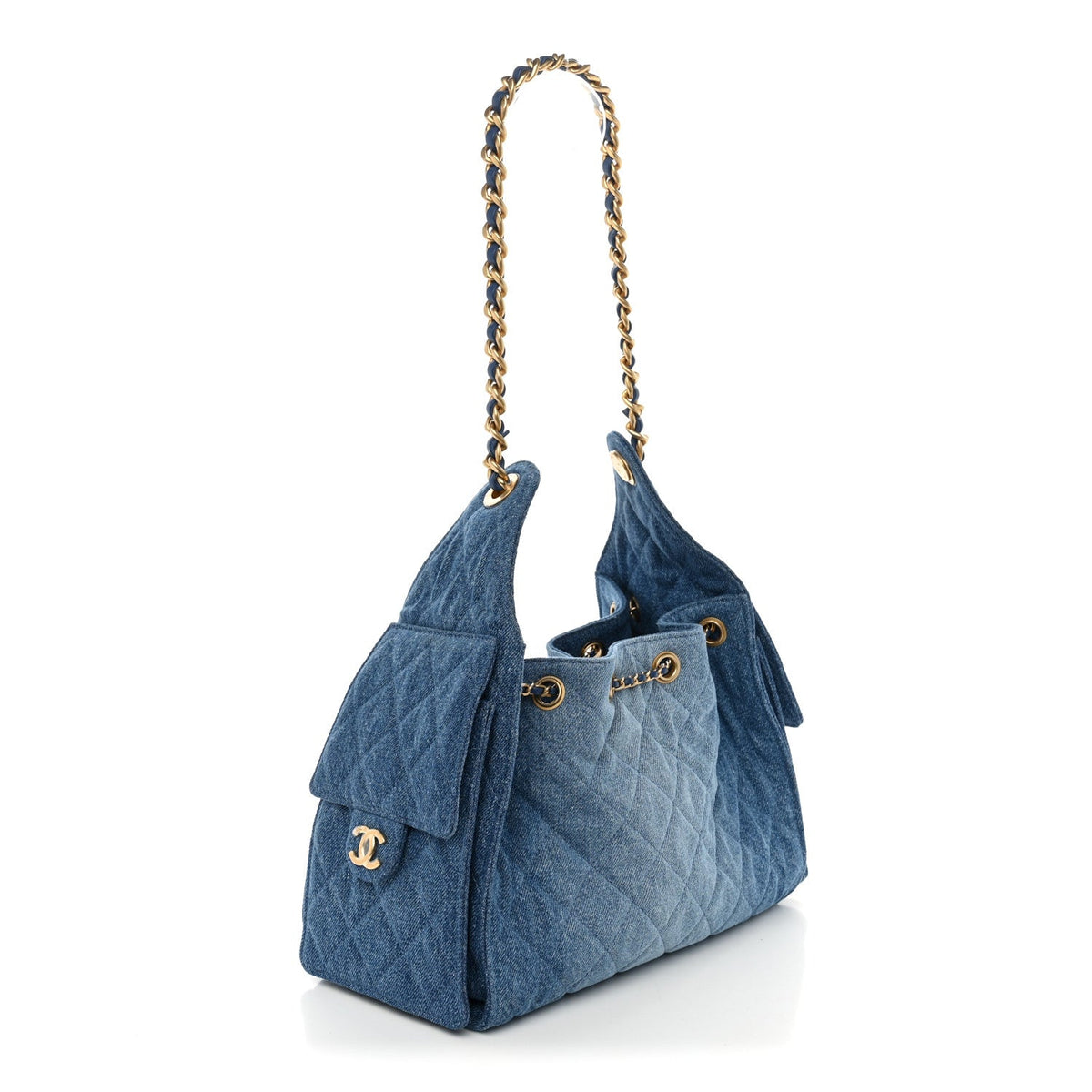 Washed Denim Quilted Small Chanel 25 Handbag Blue