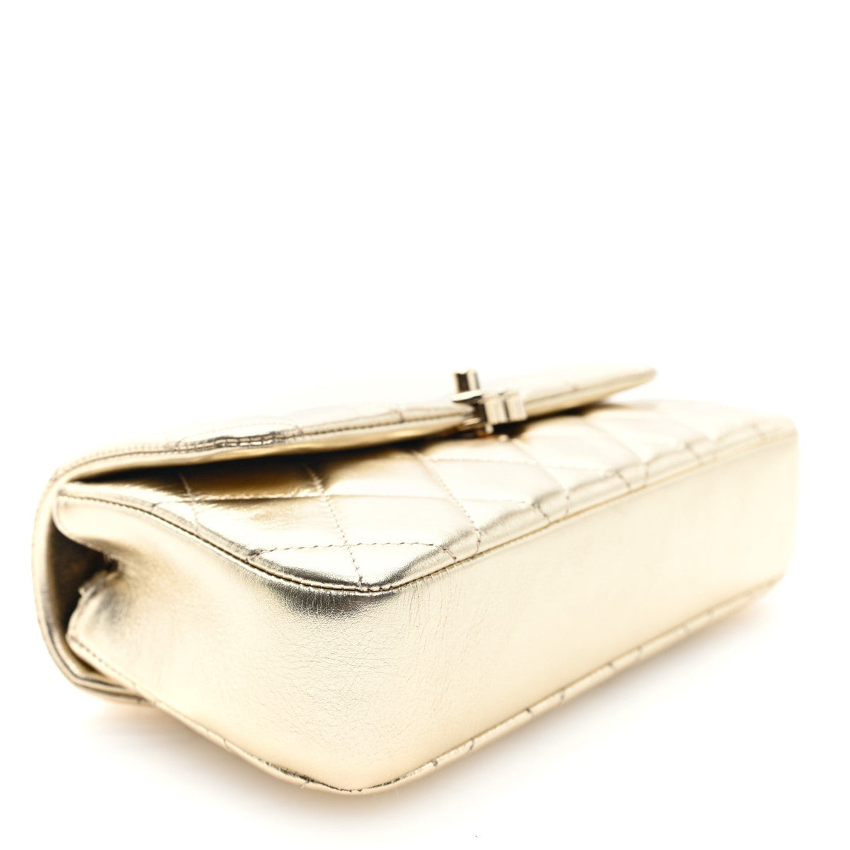 Metallic Lambskin Quilted Flap Phone Holder With Chain Gold