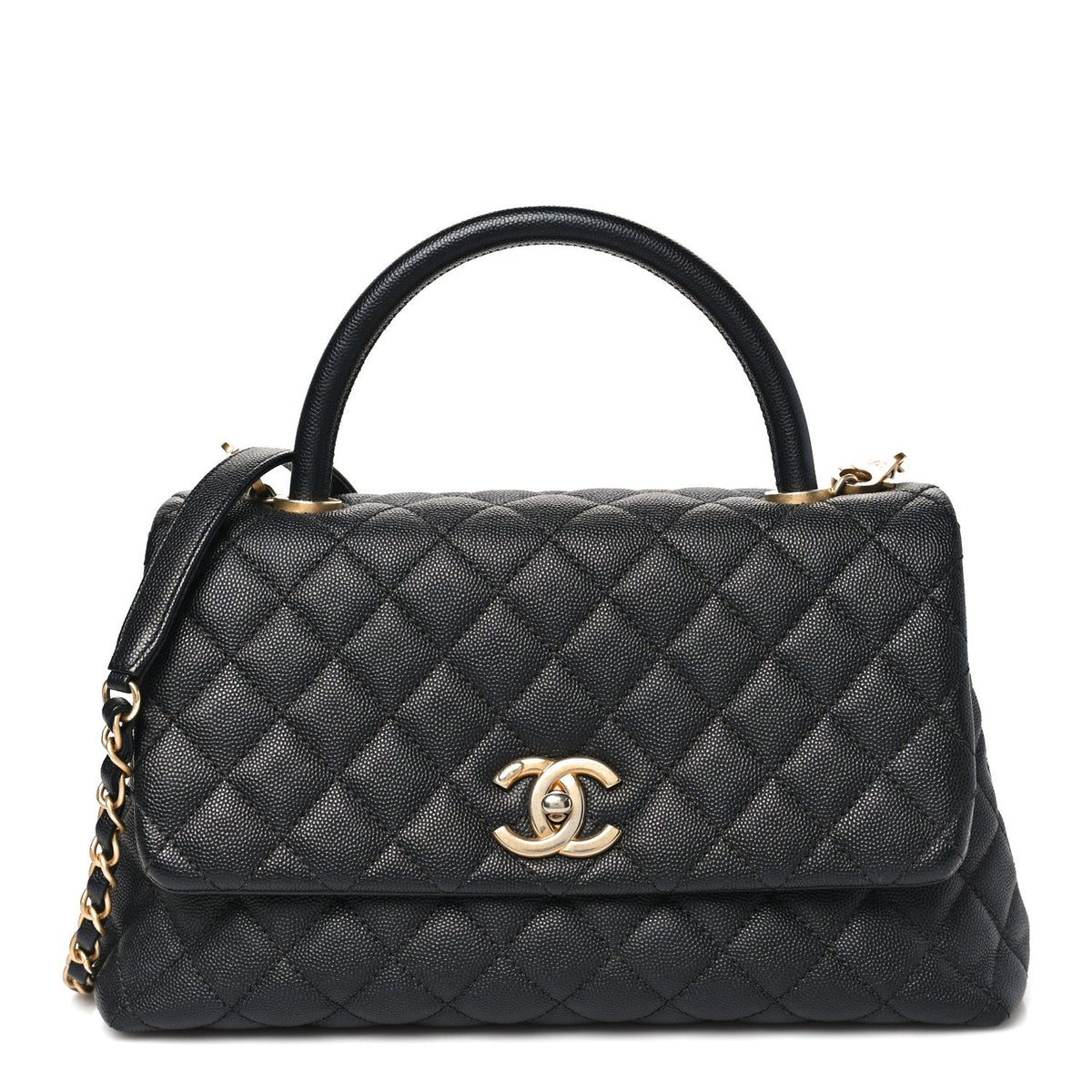 Caviar Quilted Small Coco Handle Flap Black