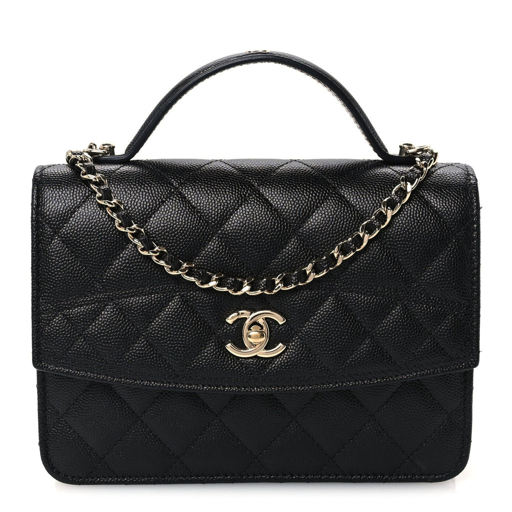 Caviar Quilted Trendy Handle Clutch With Chain Black