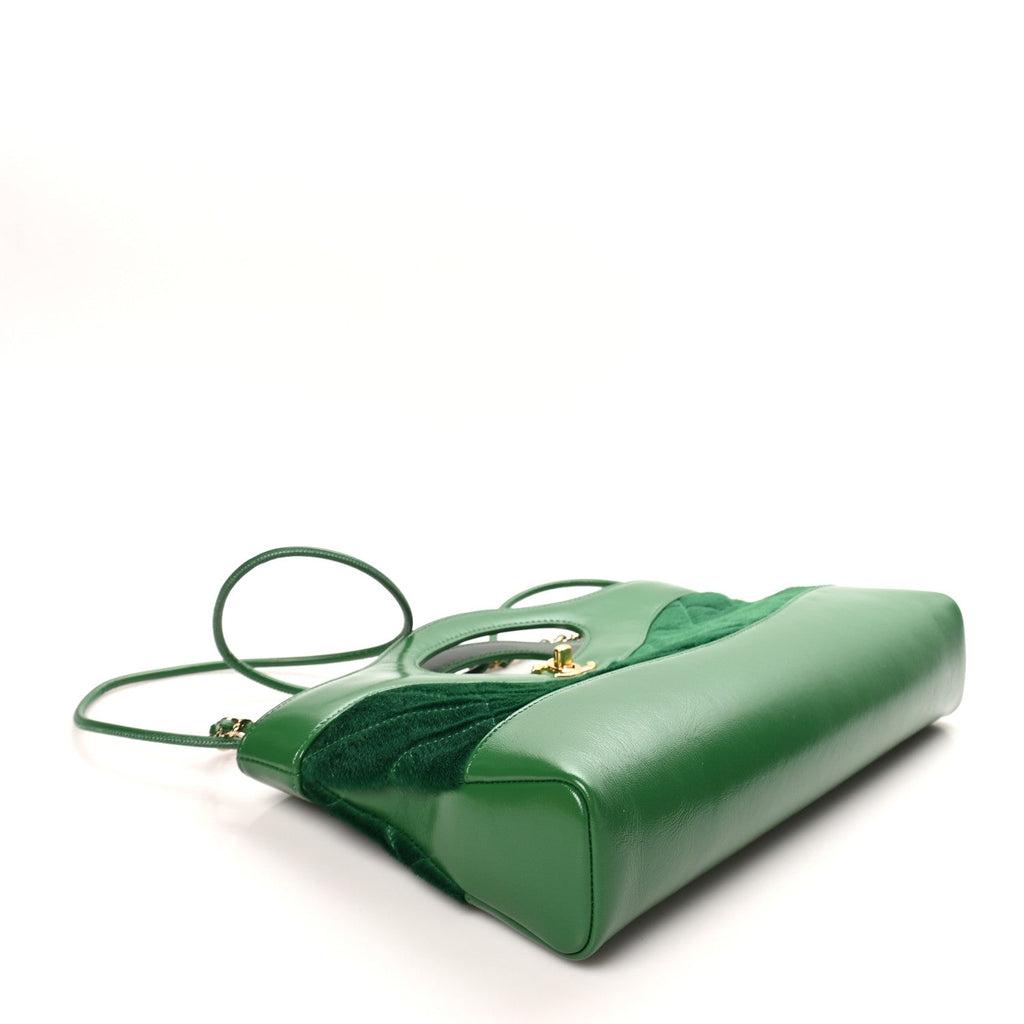 Shiny Lambskin Pony Hair East West 31 Shopping Bag  Green