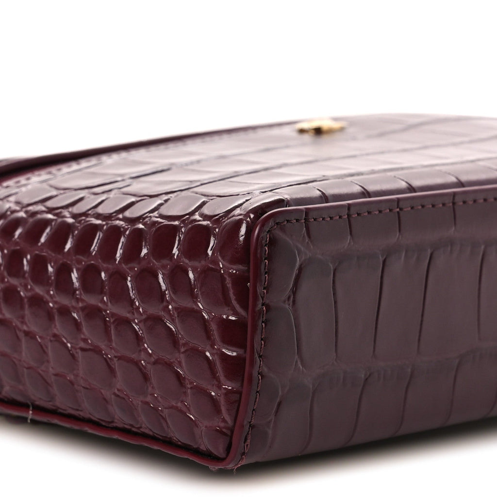 Calfskin Crocodile Embossed Crococo Exoticoco Vanity With Chain Dark Burgundy