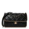 Crumpled Calfskin Medium Chain All Over Flap Black