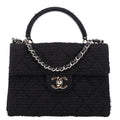 Tweed Quilted Medium Retro Twist Top Handle Flap  Black