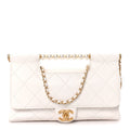 Shiny Lambskin Pearl Top Handle Flap Shopping Bag White