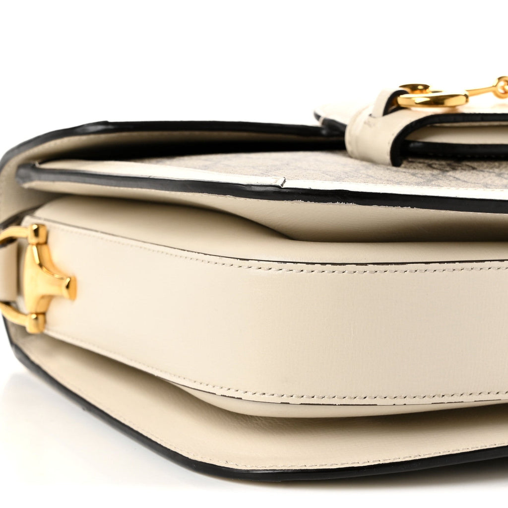 GG Supreme Monogram Horsebit 1955 Shoulder Bag Beige Mystic White