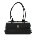 Grained Calfskin Stitched Urban Essentials Small Shopping Bag Black