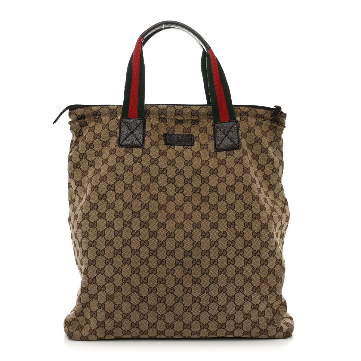 GG Monogram Large Web Handle Vertical Tote Dark Brown