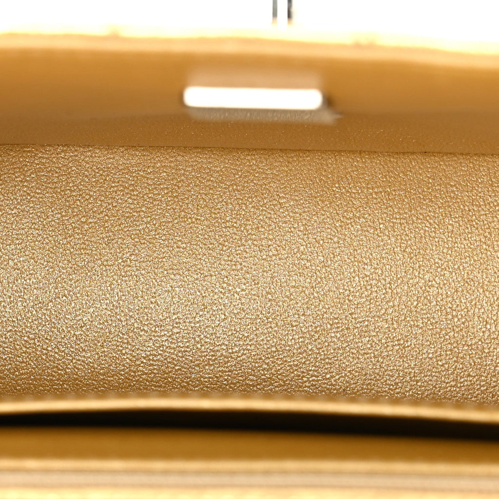 Metallic Crumpled Calfskin Quilted Mini Rectangular Flap Gold