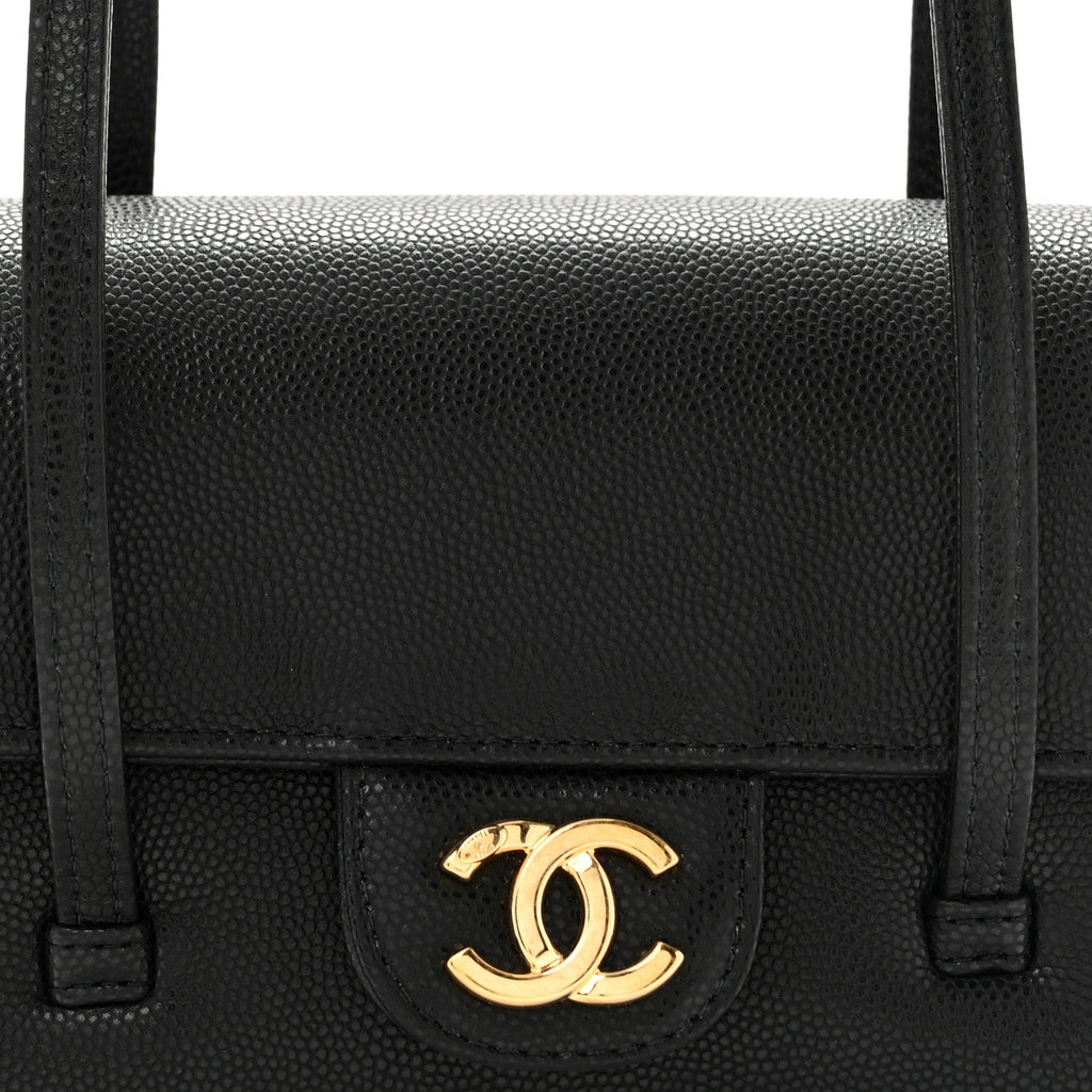 Shiny Caviar Mini Preppy Coco Shoulder Bag Black