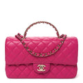 Lambskin Quilted Medium Crystal Top Handle Rectangular Flap Dark Pink