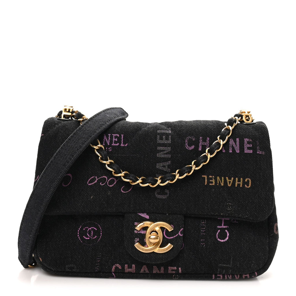 Denim Quilted Denim Mood Mini Rectangular Flap Black Multicolor