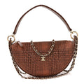 Braided Raffia Clutch With Chain Brown
