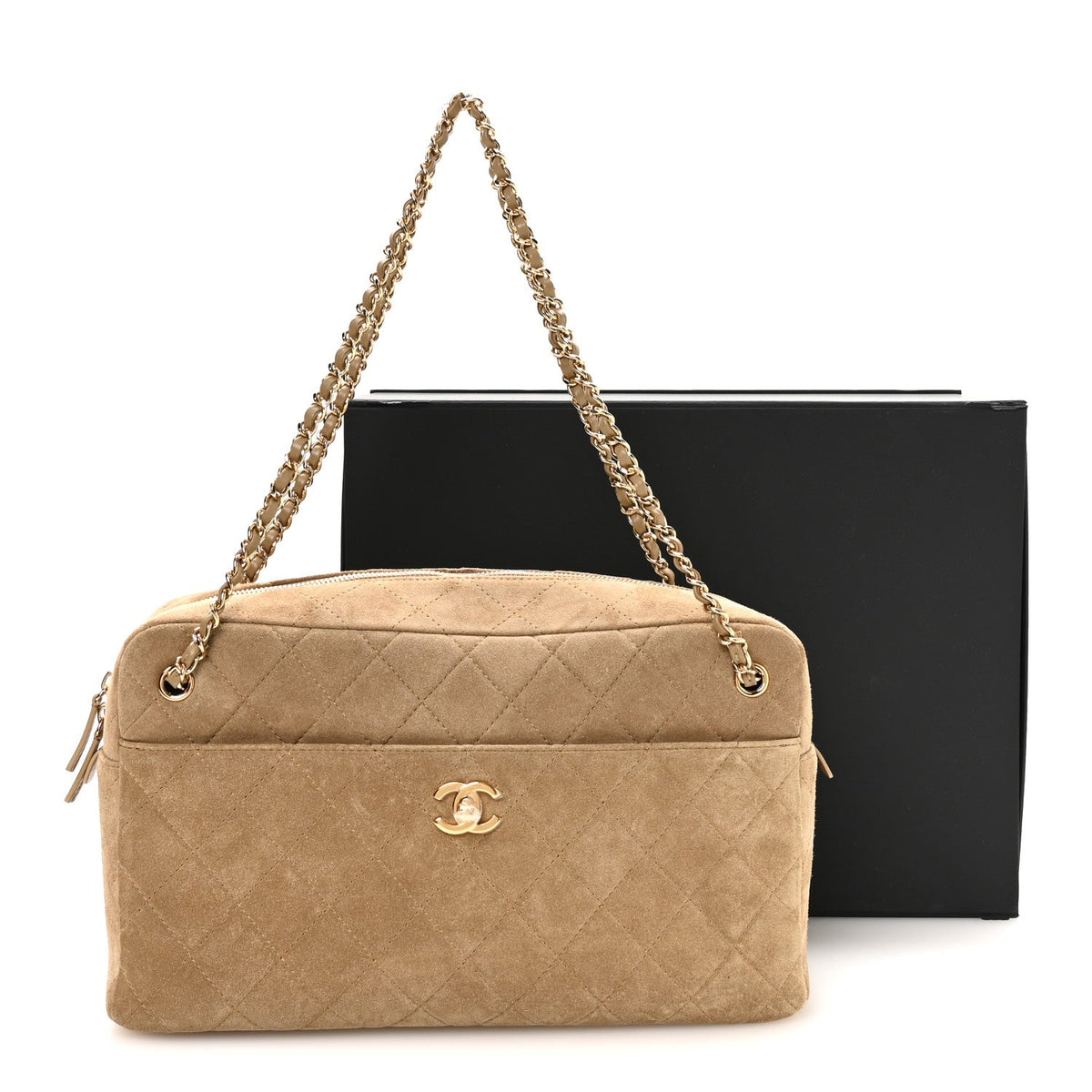 Suede Calfskin Quilted Camerissimo Case Beige