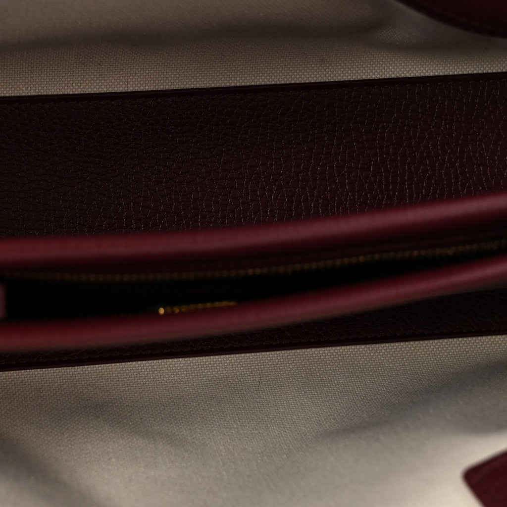 Grained Calfskin Stitched Urban Essentials Small Shopping Bag Burgundy