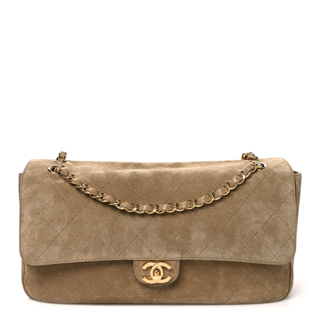 Suede Calfskin Small Souplissimo Maxi Flap Dark Beige