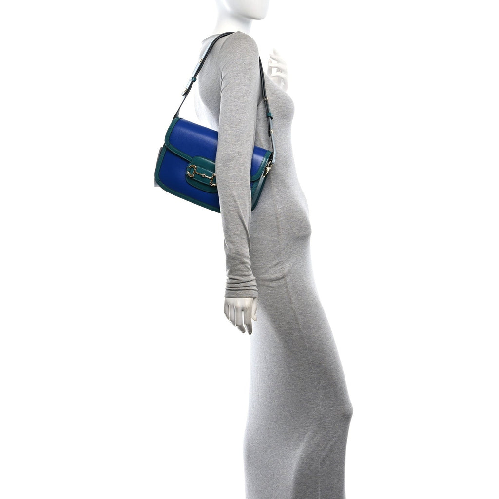 Azalea Calfskin Horsebit 1955 Shoulder Bag Imperial Blue Pavone