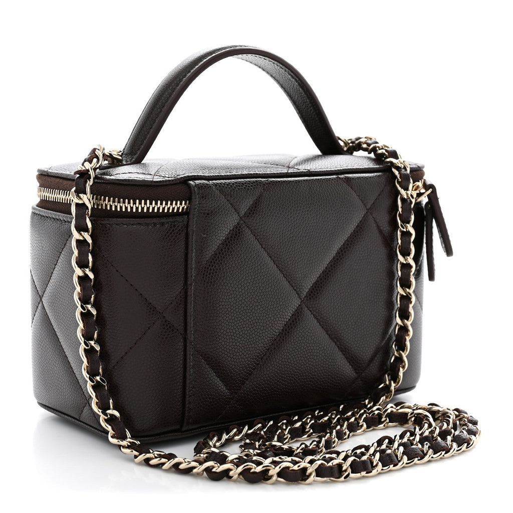 Caviar Quilted Top Handle Long Vanity Dark Brown