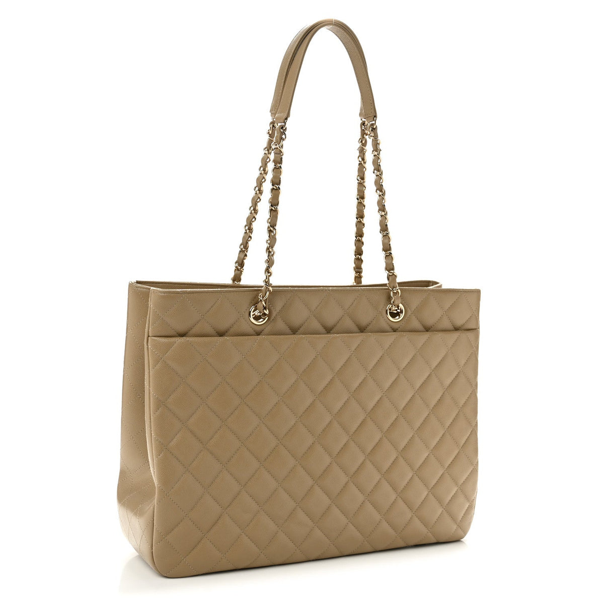 Caviar Quilted Large Shopping Tote Beige