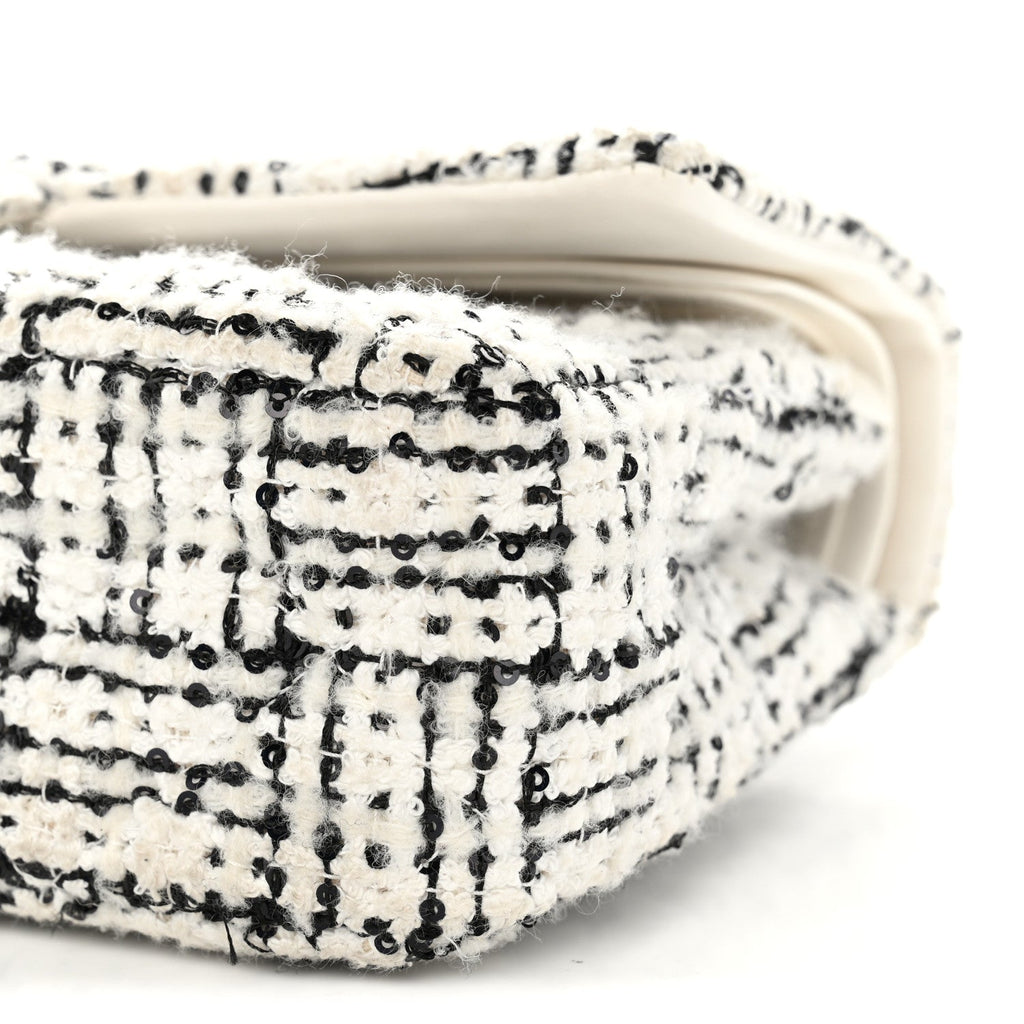 Tweed Sequin Quilted Medium Double Flap White Black