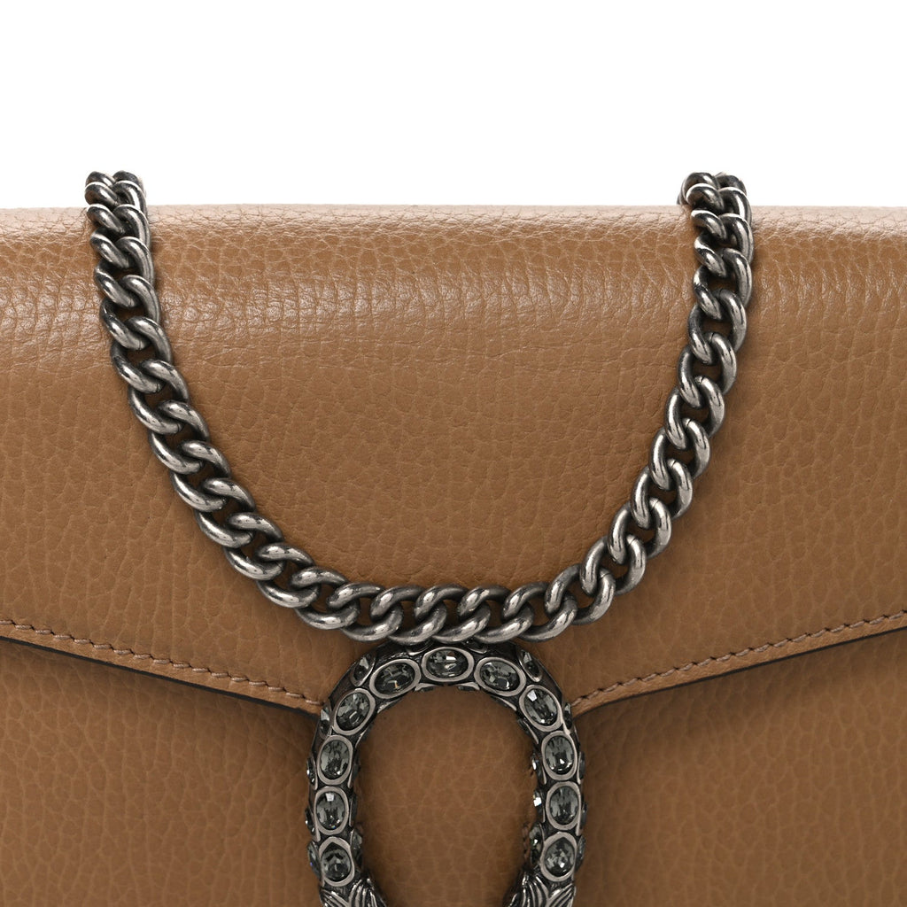 Dollar Calfskin Crystal Mini Dionysus Chain Wallet Natural Tan Black Diamond